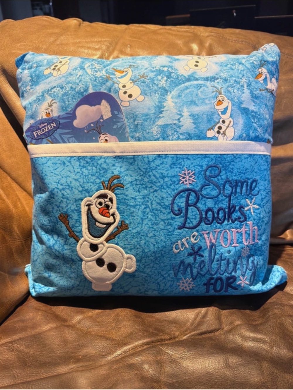 Frozen Olaf Blue Kids Pillow with Book Pocket